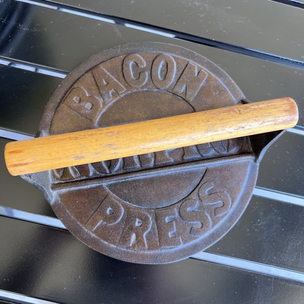 Cast Iron Grill Press NORPRO Vtg Heavy Duty Bacon Burger Meat Press Wood Handle